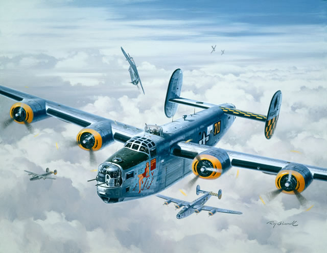 "Under Attack - Tall, Torrid & Texas" - Roy Grinnell - B-24 Liberator Art